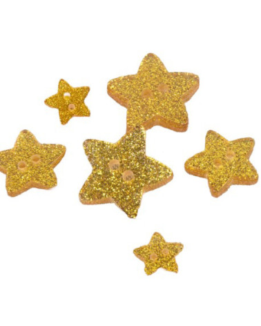 Set of 3 yellow glittered star buttons