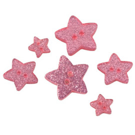 Lot de 3 boutons étoile pailleté rose