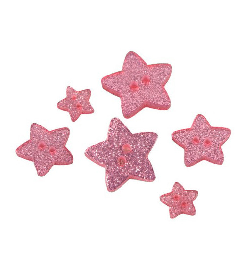 Set of 3 pink glitter star buttons
