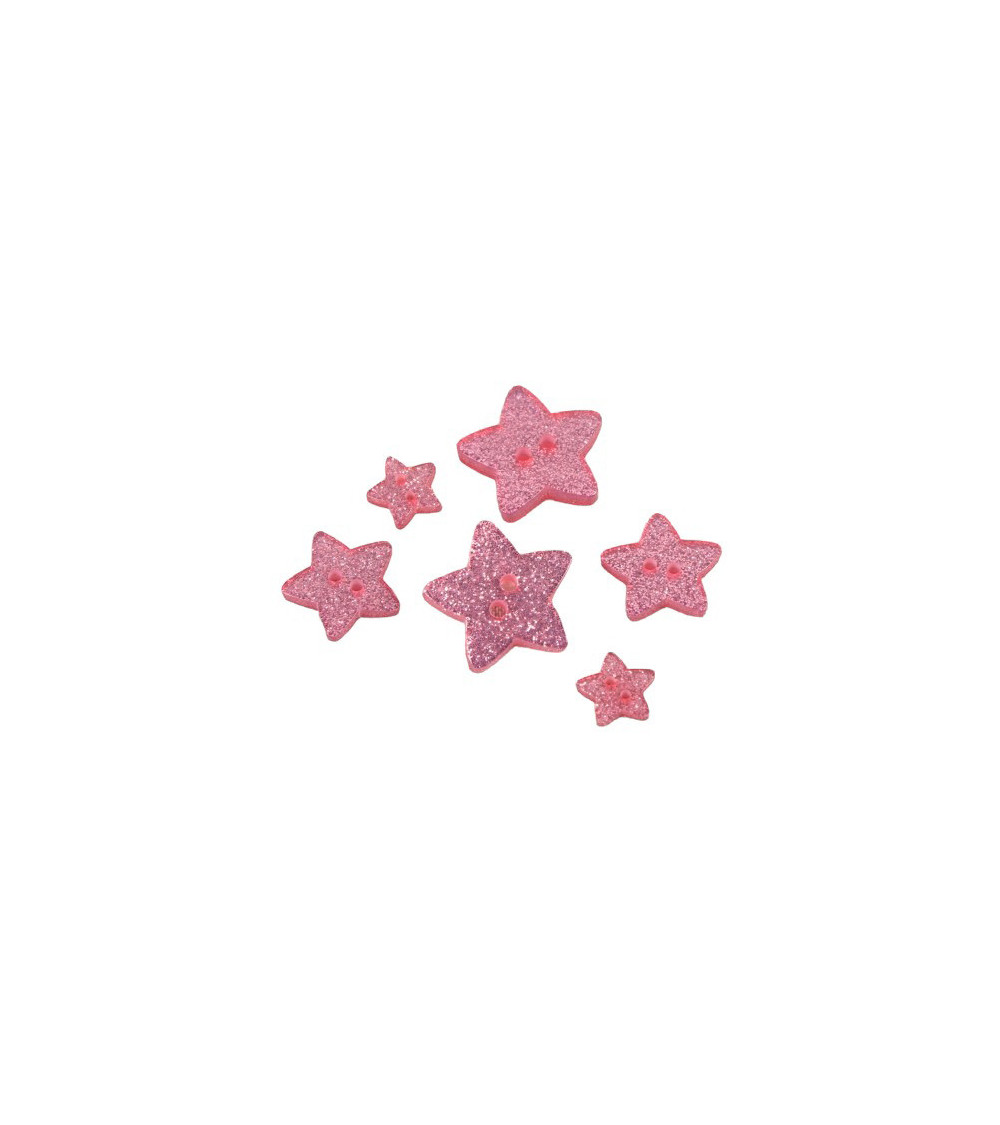 Set of 3 pink glitter star buttons