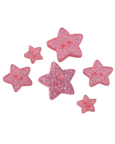 Set of 3 pink glitter star buttons