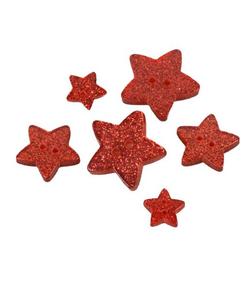 Set of 3 red glitter star buttons