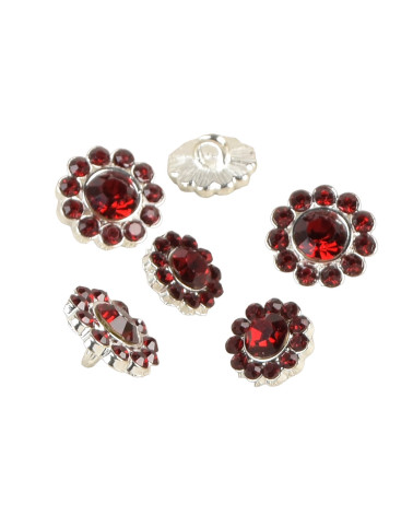 Set of 3 burgundy red rhinestone buttons