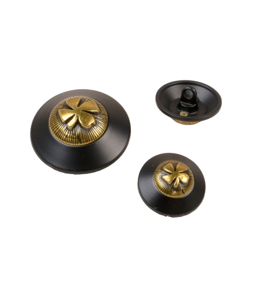 Lot de 3 boutons rond trèfle noir