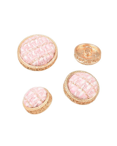 Set of 3 round pink covered jewel buttons