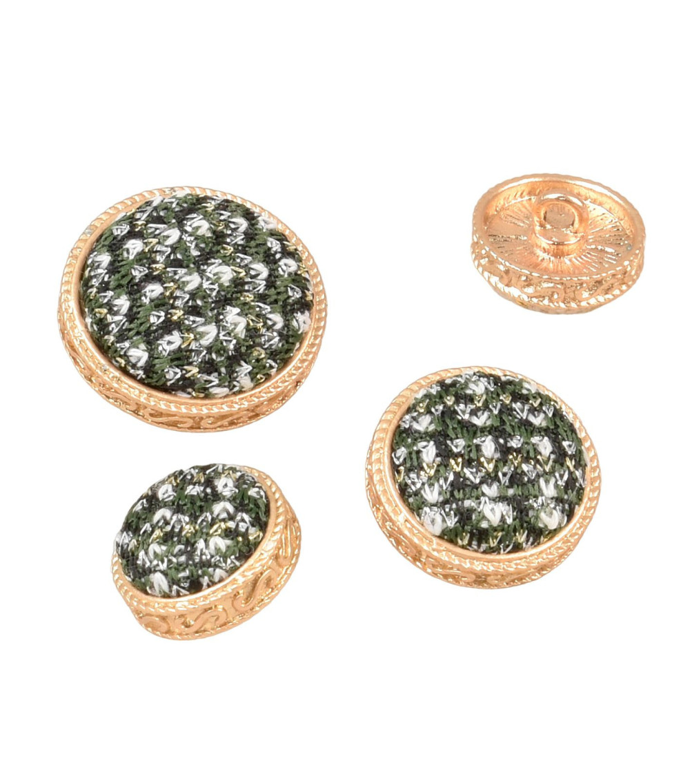 Set of 3 round jewel buttons covered in Normandy green