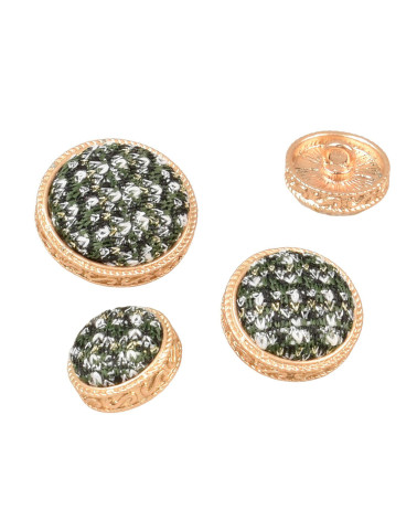 Set of 3 round jewel buttons covered in Normandy green
