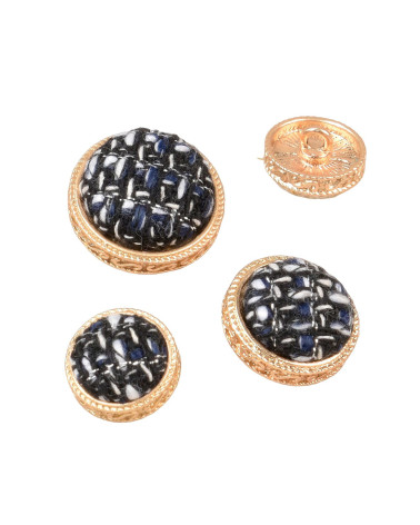 Set of 3 round covered jewel buttons in navy blue
