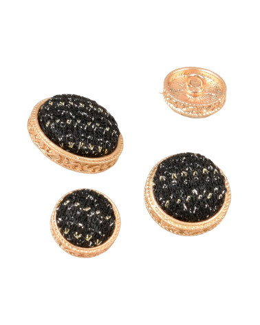 Set of 3 round black covered jewel buttons
