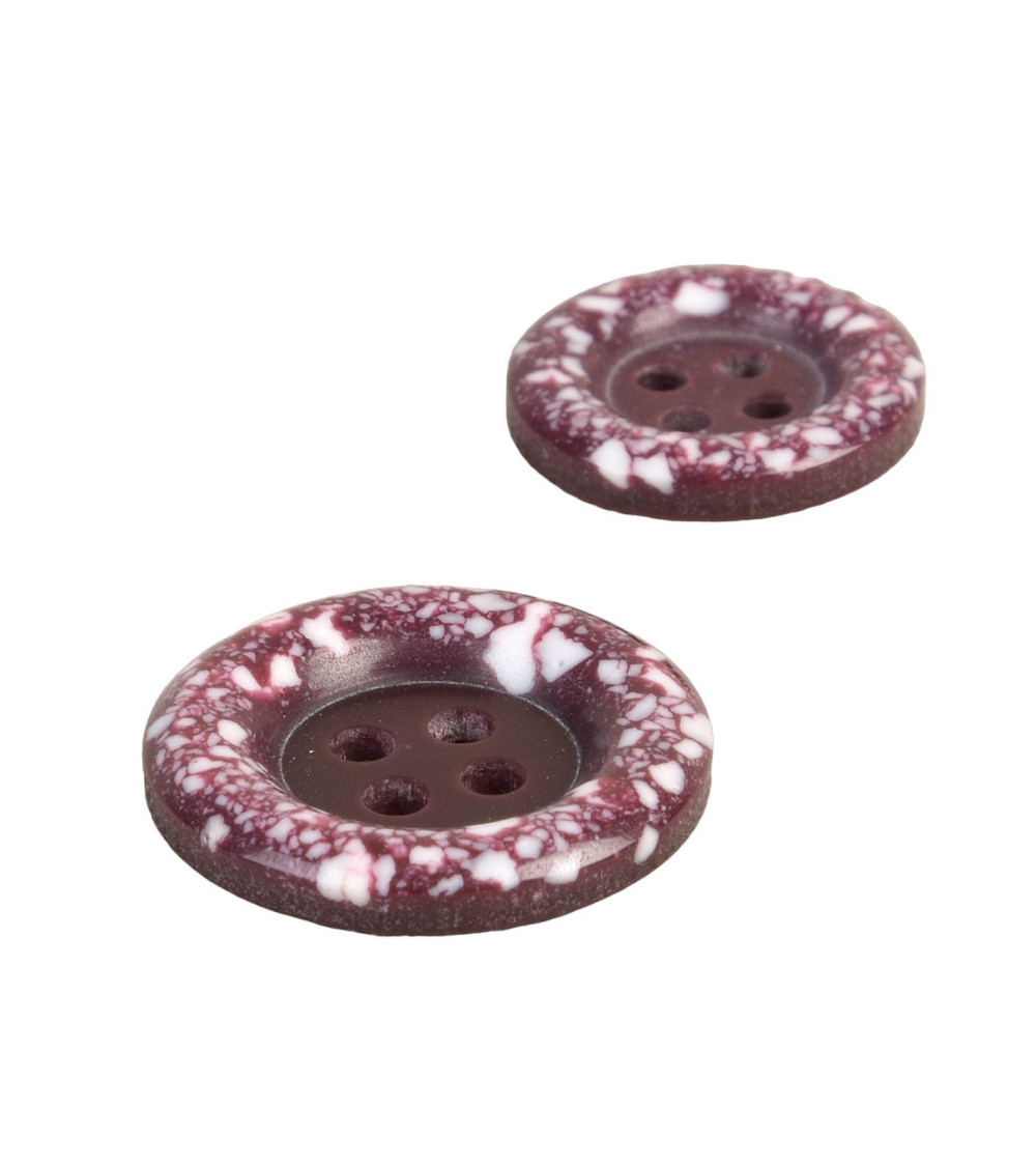 Lot de 3 boutons rond plastique recyclé 4 trous rouge beaujolais