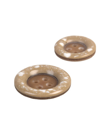 Set of 3 round recycled plastic buttons 4 holes beige stone