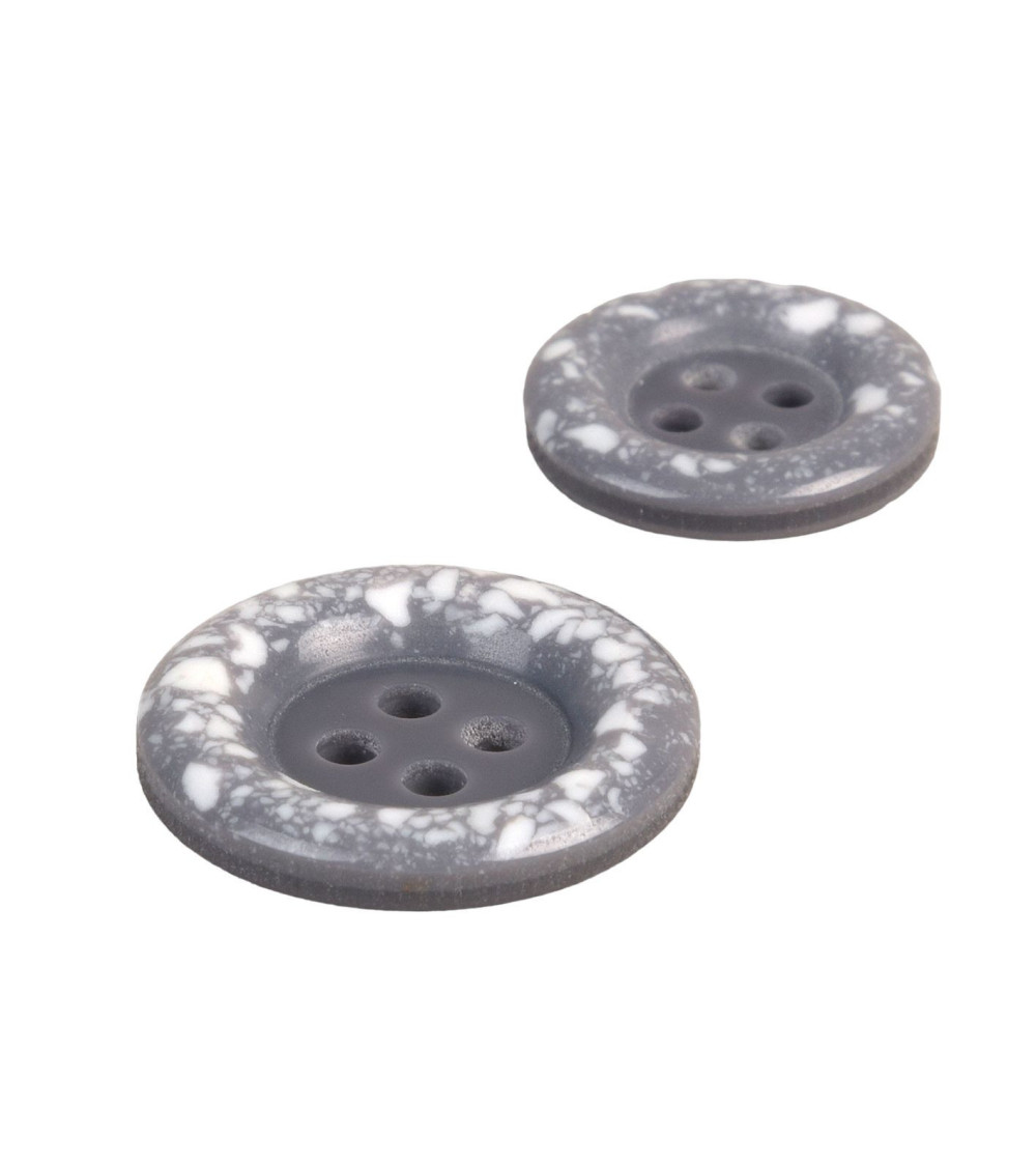 Set of 3 round buttons recycled plastic 4 holes ash gray