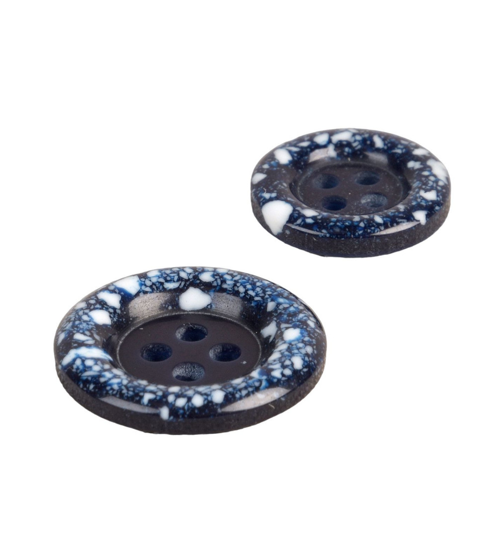 Lot de 3 boutons rond plastique recyclé 4 trous bleu marine