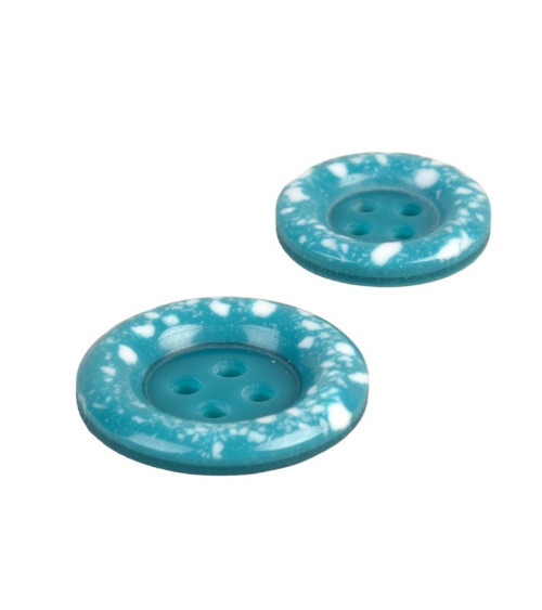 Set of 3 round buttons recycled plastic 4 holes canary blue