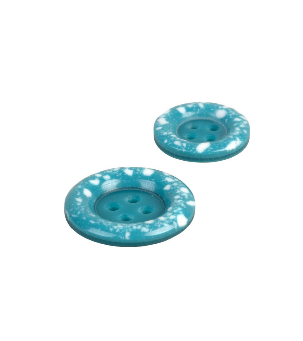 Set of 3 round recycled plastic buttons 4 holes canary blue