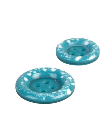 Set of 3 round buttons recycled plastic 4 holes canary blue