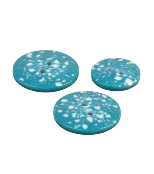 Lot de 3 boutons rond plastique recyclé 2 trous bleu canaries