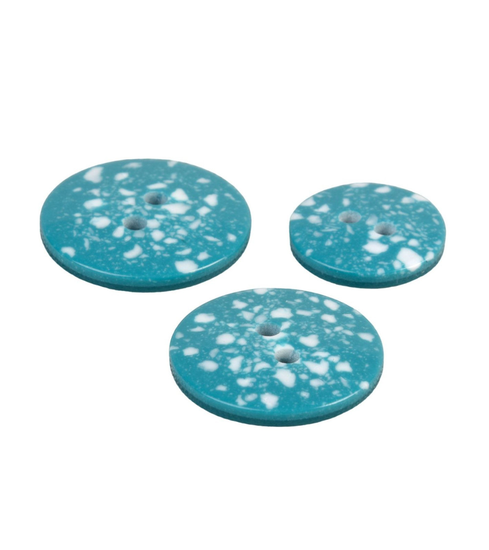 Set of 3 round buttons recycled plastic 2 holes canary blue