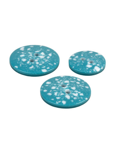 Set of 3 round buttons recycled plastic 2 holes canary blue