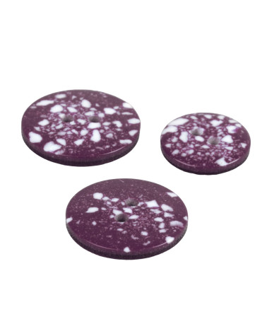 Set of 3 round recycled plastic buttons 2 holes red beaujolais