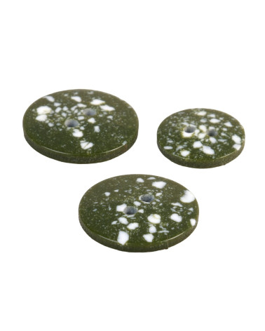 Set of 3 round recycled plastic buttons 2 holes khaki green