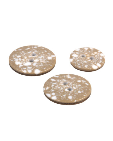 Set mit 3 runden Knöpfen aus recyceltem Kunststoff, 2 Löcher, Steinbeige