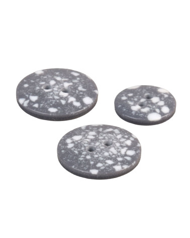 Set of 3 round buttons recycled plastic 2 holes ash gray