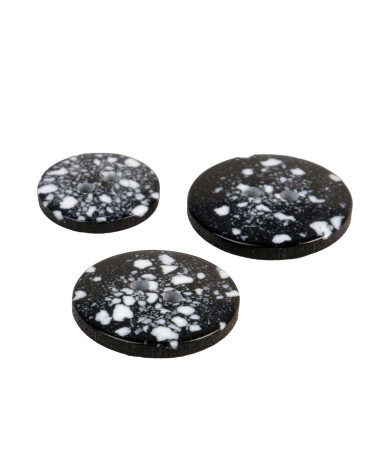 Set of 3 round recycled plastic buttons 2 holes black