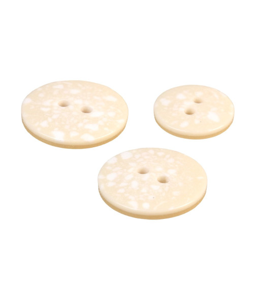 Lot de 3 boutons rond plastique recyclé 2 trous ivoire