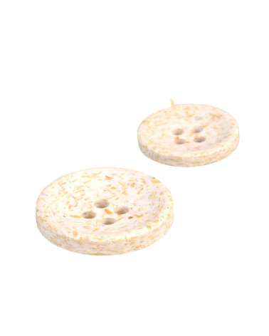 Set of 3 round rice husk buttons 4 holes white