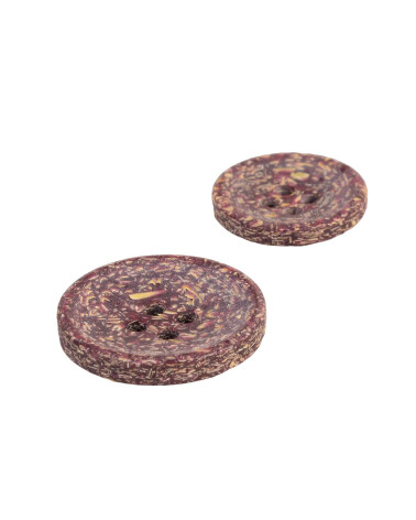 Set of 3 round rice husk buttons 4 holes red beaujolais