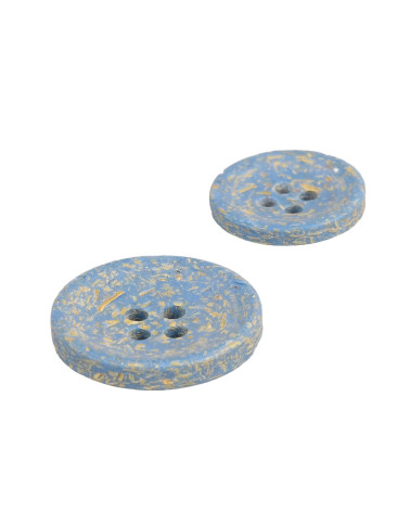 Set of 3 round rice husk buttons 4 holes sky blue