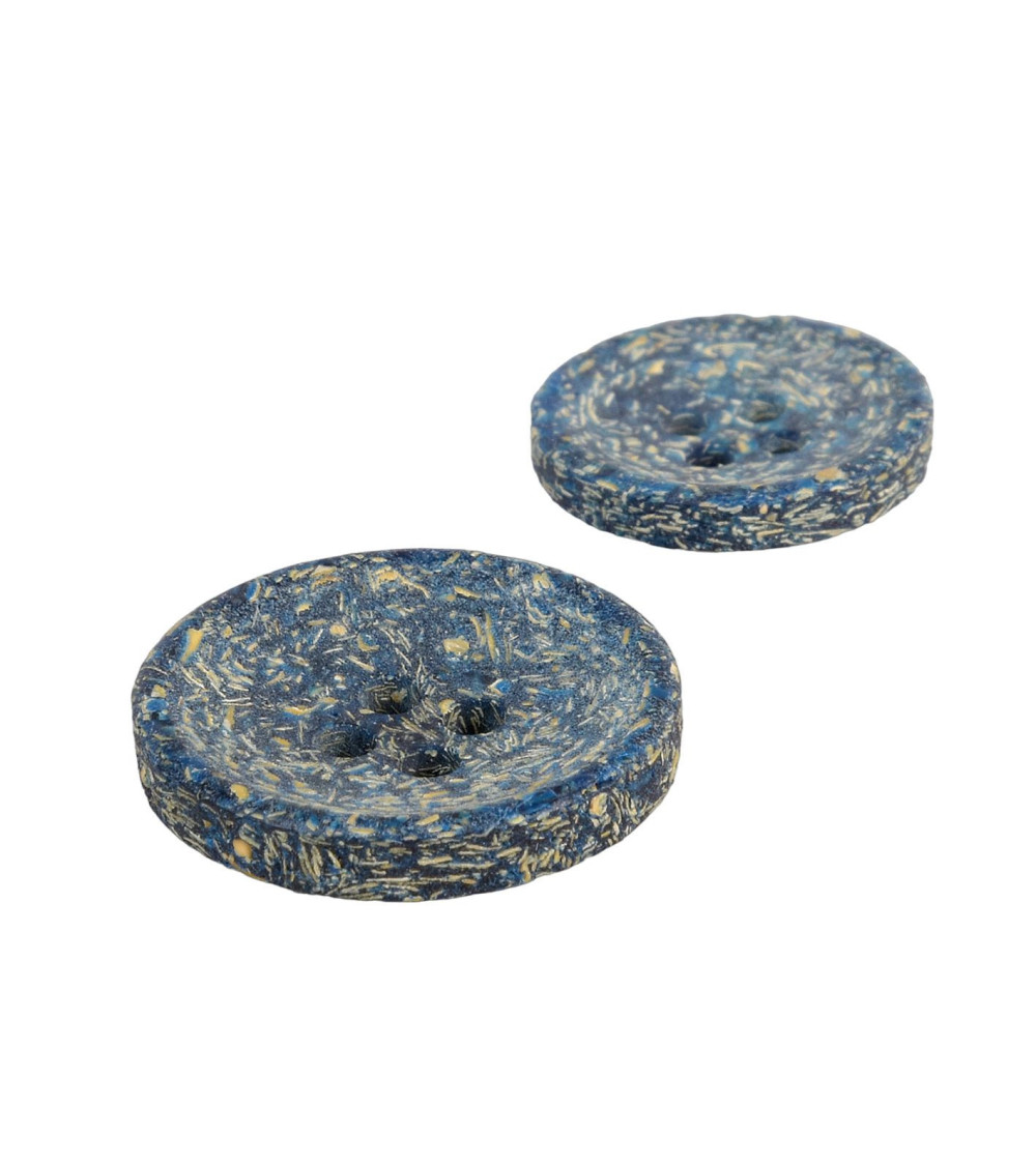 Lot de 3 boutons rond écorces de riz 4 trous bleu français