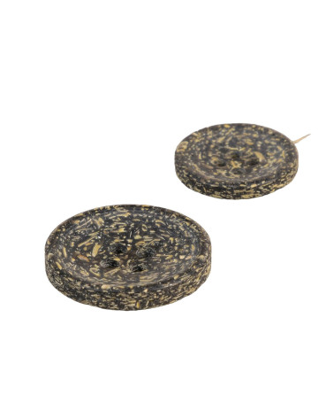Set of 3 round rice husk buttons 4 holes black