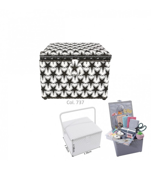 Small square sewing box L26xH19cm printed black stars