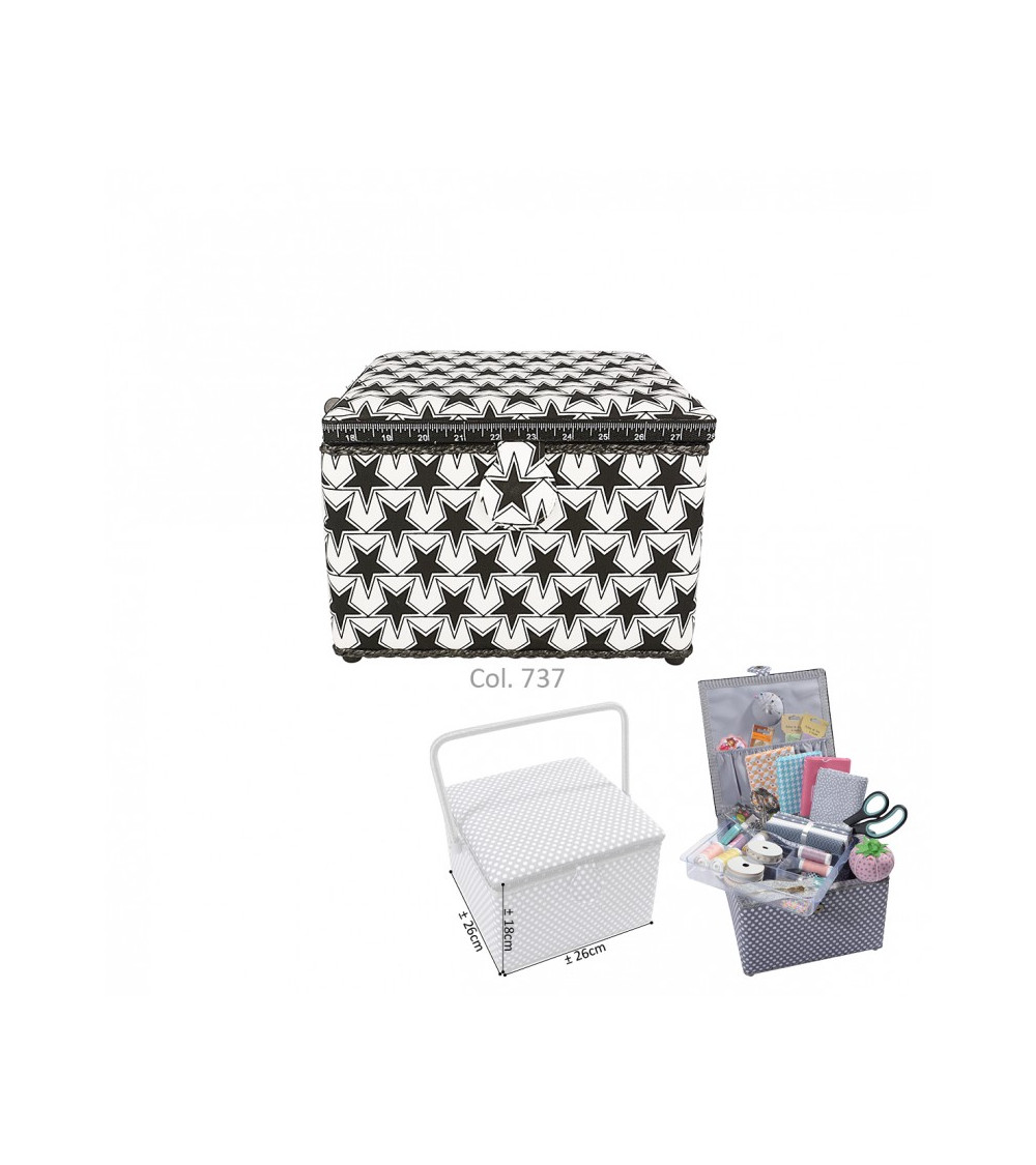 Small square sewing box L26xH19cm printed black stars