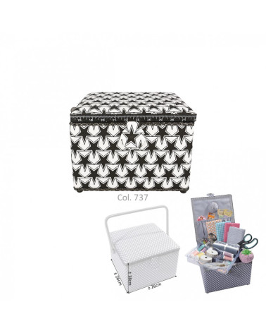 Small square sewing box L26xH19cm printed black stars