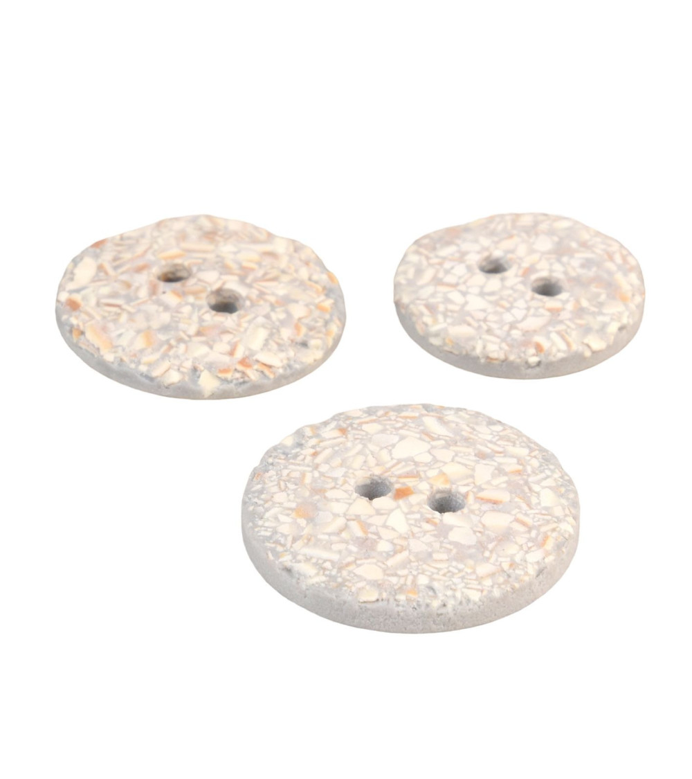 Set of 3 round eggshell buttons 2 holes light gray