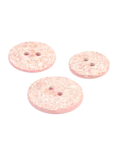 Set of 3 round eggshell buttons 2 holes pink