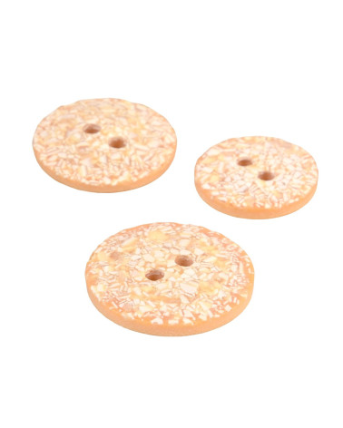 Set of 3 round eggshell buttons 2 holes orange