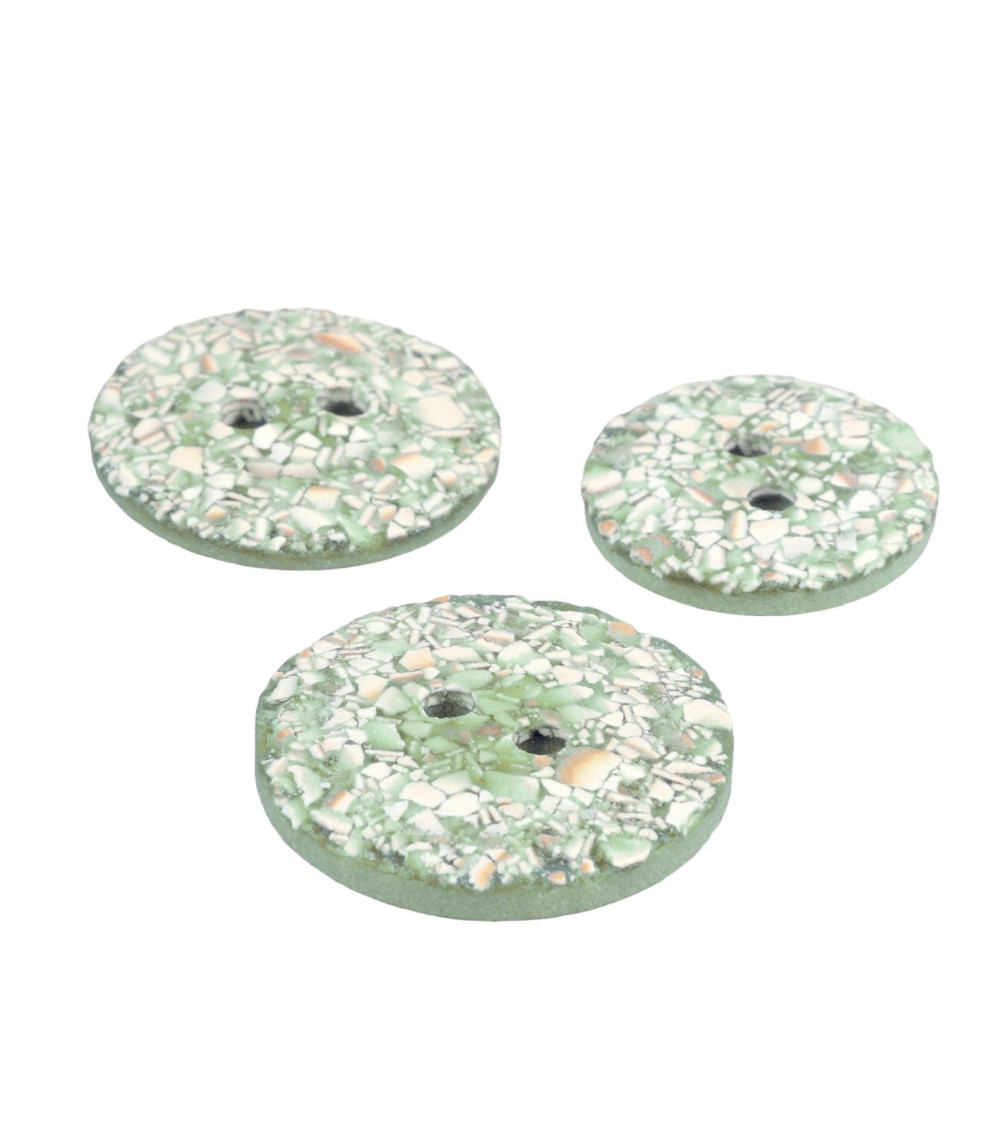 Lot de 3 boutons rond coquilles d'œufs 2 trous vert d'eau