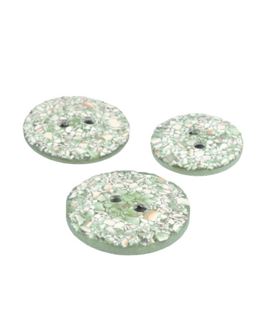 Set of 3 round eggshell buttons 2 holes water green
