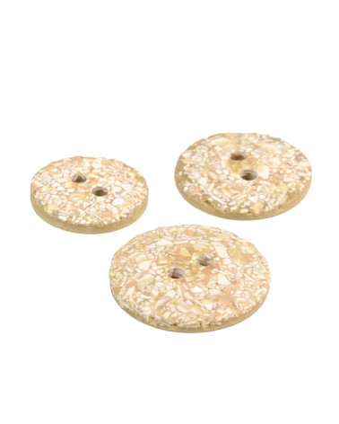 Set of 3 round eggshell buttons 2 holes beige antelope