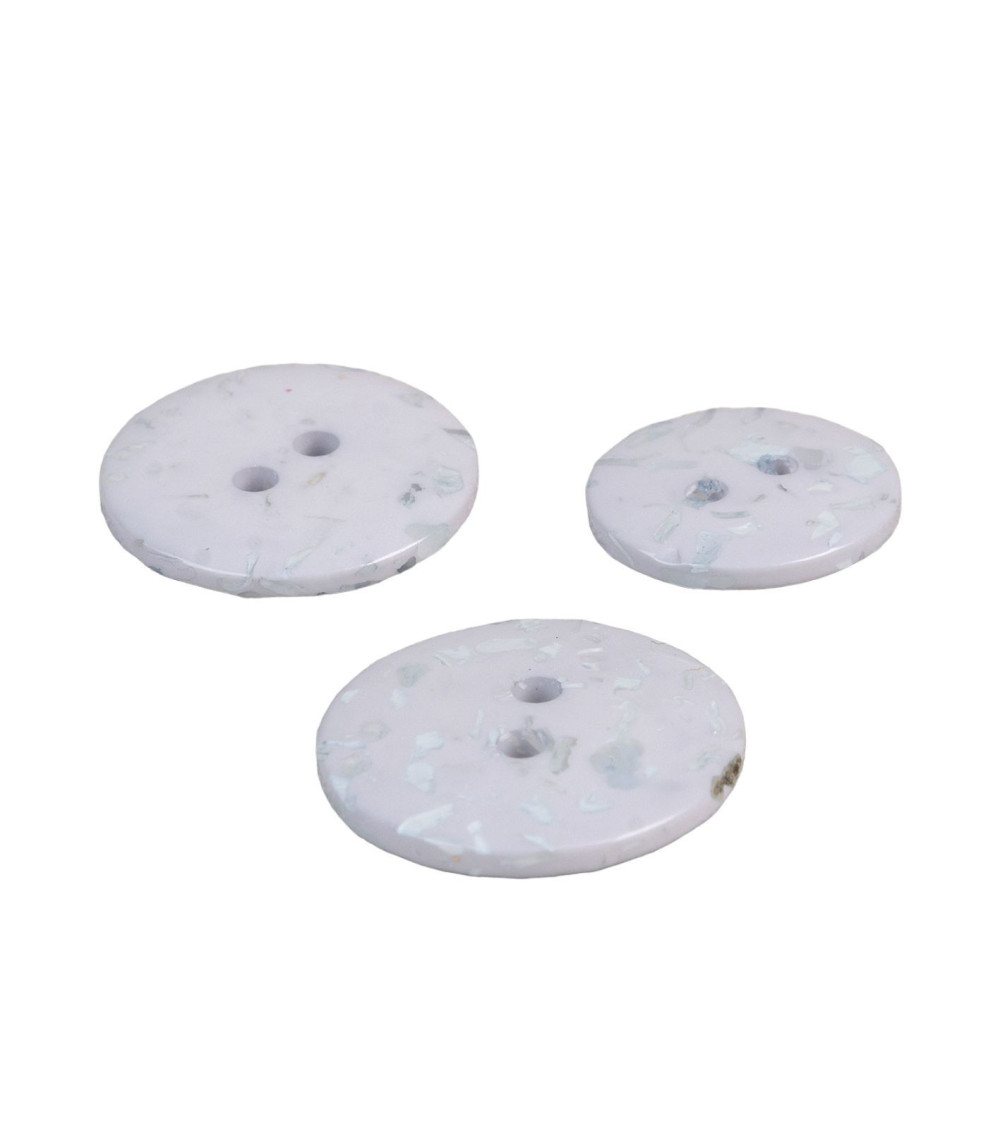 Set of 3 round buttons recycled bottles 2 holes light gray