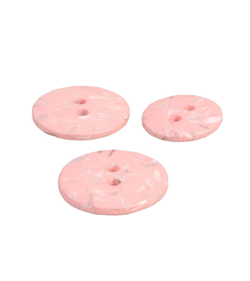 Set of 3 round buttons recycled bottles 2 holes pink