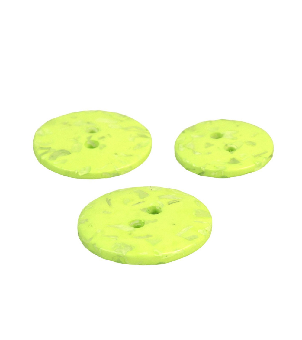 Set of 3 round buttons recycled bottles 2 holes grass green