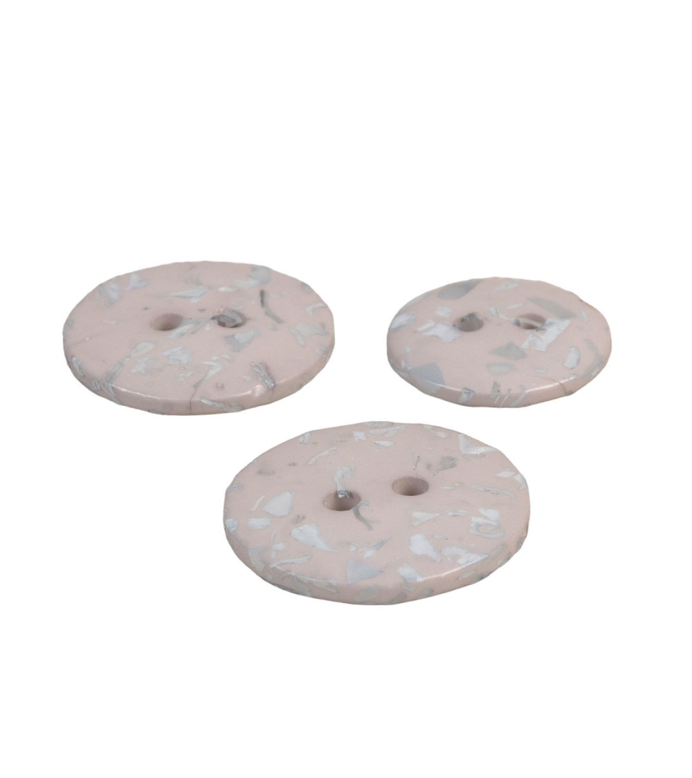 Set of 3 round buttons recycled bottles 2 holes ash gray