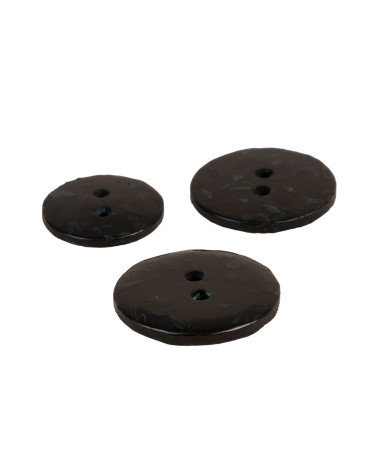 Set of 3 round buttons recycled bottles 2 holes black