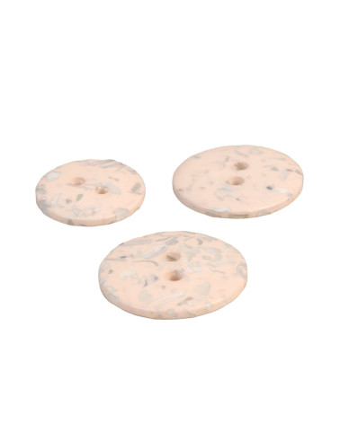 Set of 3 round buttons recycled bottles 2 holes ivory