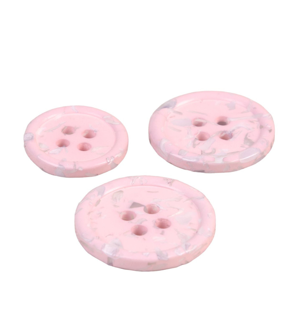 Lot de 3 boutons rond 4 trous bouteilles recyclées rose layette